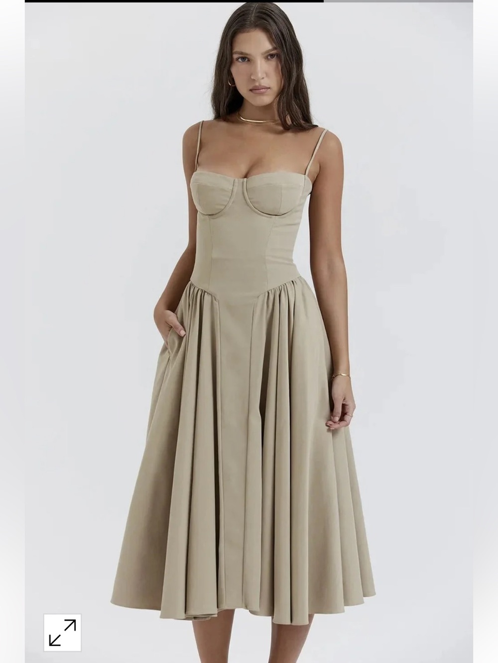 Commense - Beige Corset Midi Dress / Italy dress